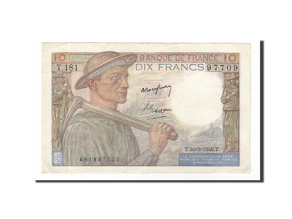 Banknote, France, 10 Francs, 10 F 1941-1949 ''Mineur'', 1949, 1949-03-10