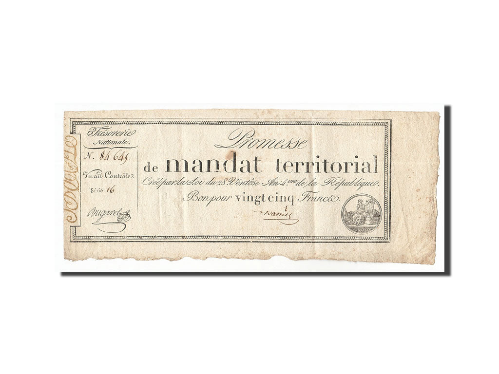 Geldschein, Frankreich, 25 Francs, 1796, Bugarel, SS, KM:A83b, Lafaurie:196