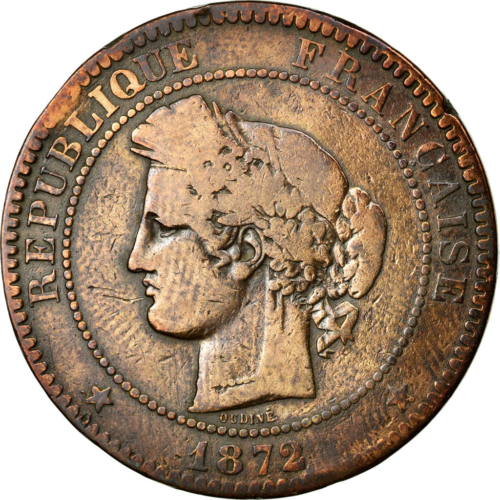 Coin, France, Cérès, 10 Centimes, 1872, Bordeaux, VF(20-25), Bronze, KM:815.2