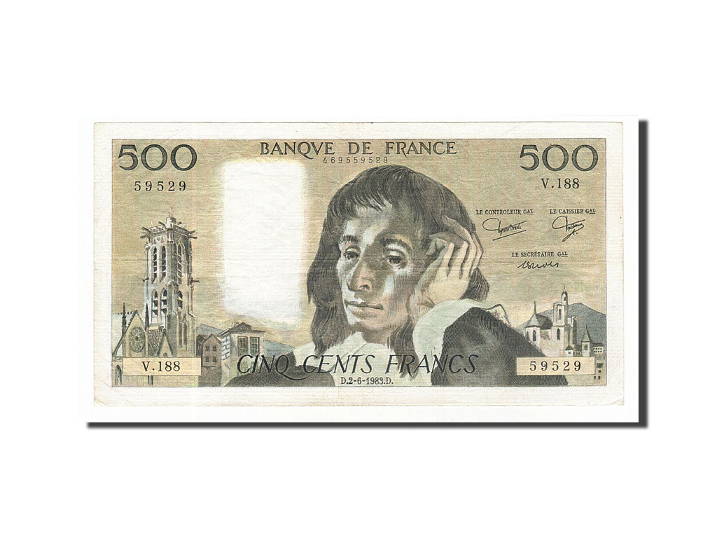 Banknote, France, 500 Francs, 500 F 1968-1993 ''Pascal'', 1983, 1983-06-02