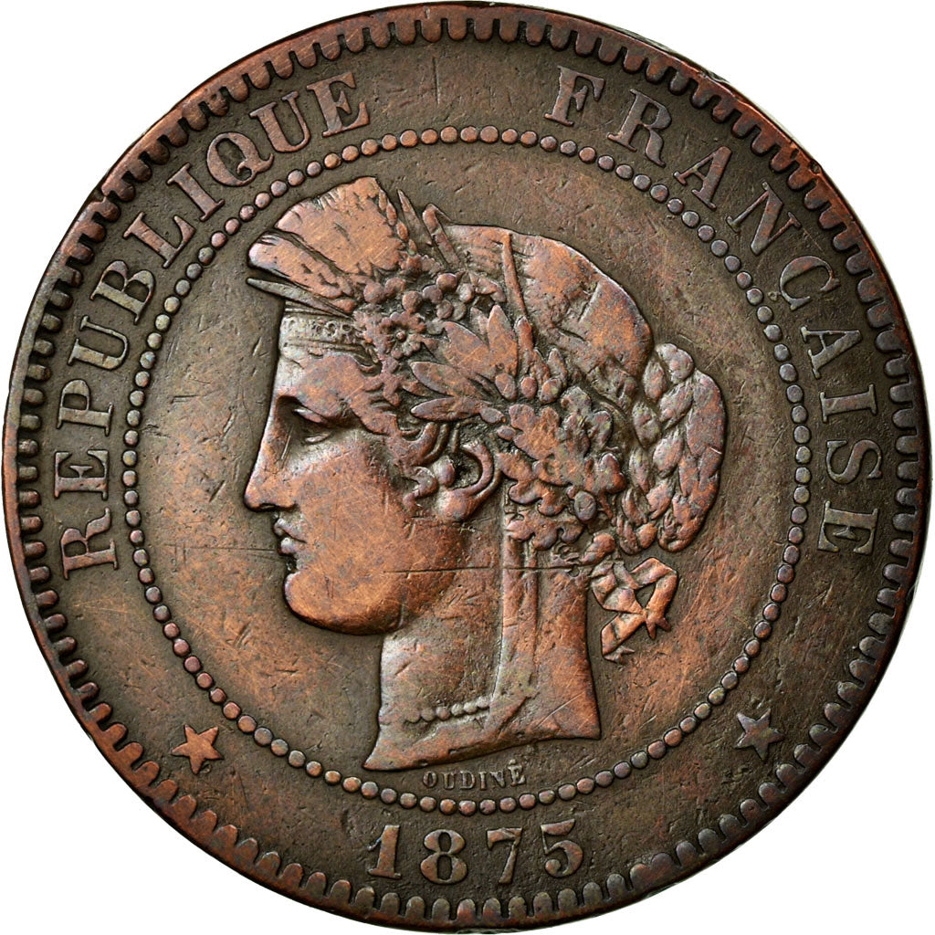 Coin, France, Cérès, 10 Centimes, 1875, Bordeaux, VF(20-25), Bronze, KM:815.2