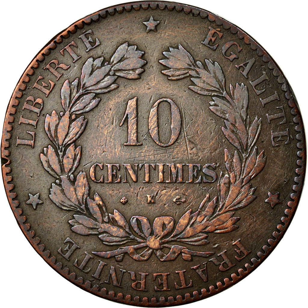Coin, France, Cérès, 10 Centimes, 1875, Bordeaux, VF(20-25), Bronze, KM:815.2