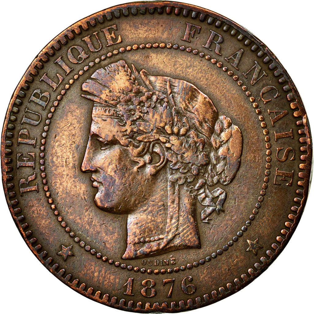 Coin, France, Cérès, 10 Centimes, 1876, Paris, VF(20-25), Bronze, KM:815.1