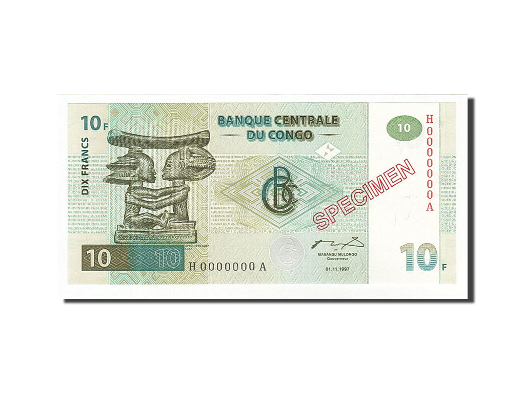 Banknote, Congo Democratic Republic, 10 Francs, 1997, 1997-11-01, UNC(65-70)