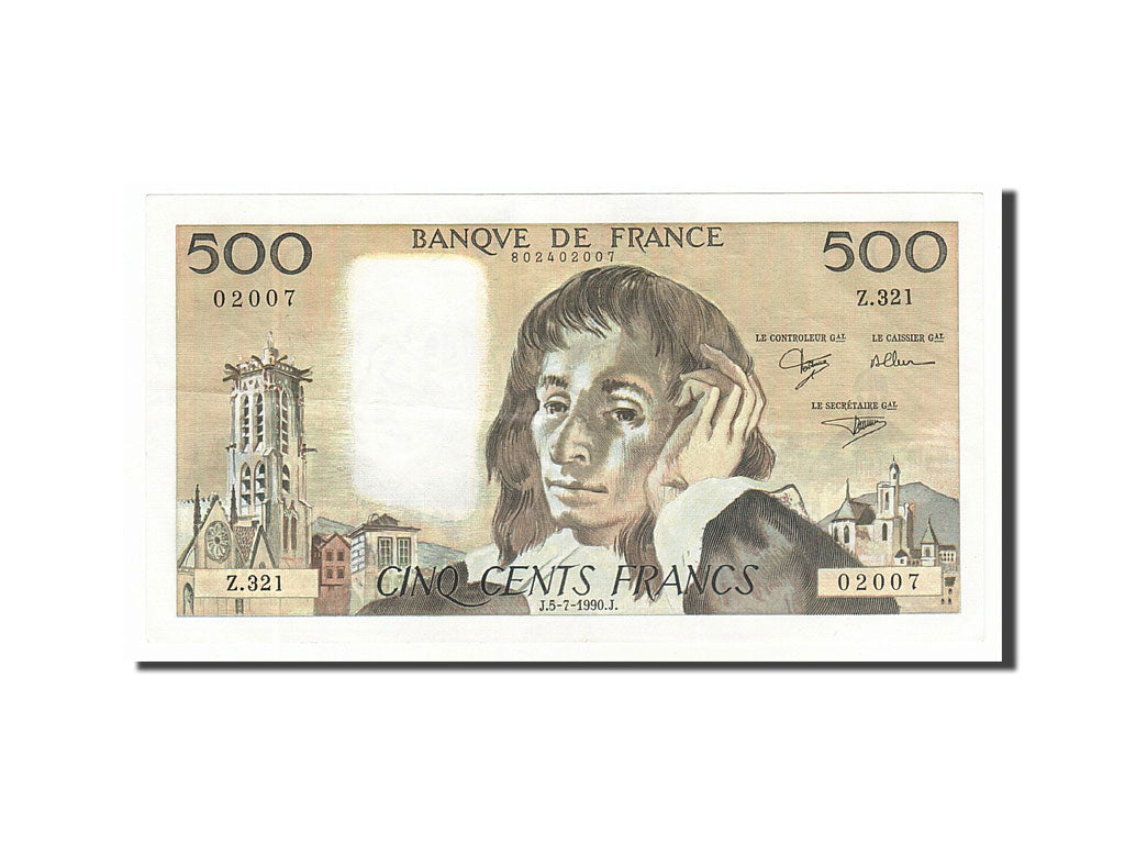 Banknote, France, 500 Francs, 500 F 1968-1993 ''Pascal'', 1990, 1990-07-05