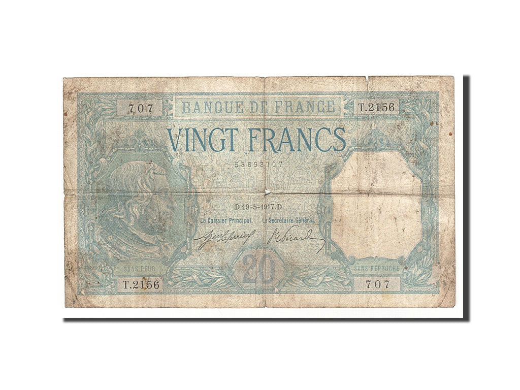 Billet, France, 20 Francs, 20 F 1916-1919 ''Bayard'', 1917, 1917-05-19, TB