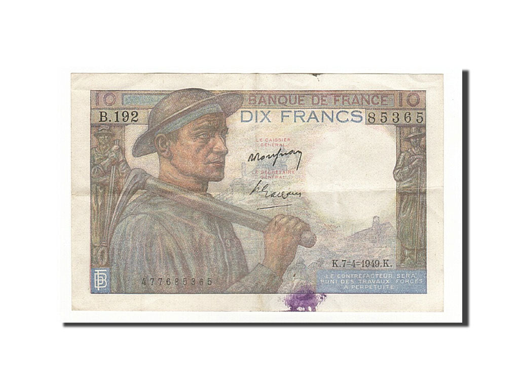 Banknote, France, 10 Francs, 10 F 1941-1949 ''Mineur'', 1949, 1949-04-07
