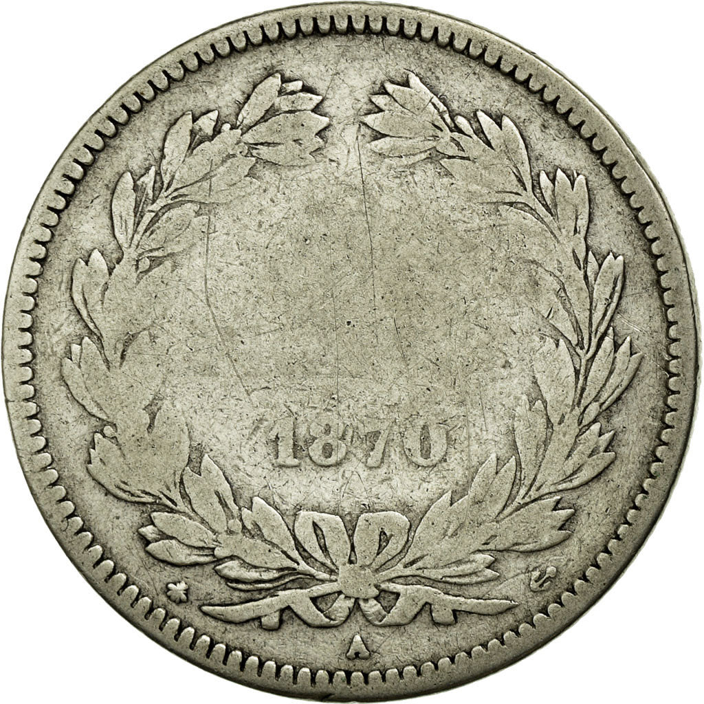 Moneta, Francia, Cérès, 2 Francs, 1870, Paris, B, Argento, KM:816.1
