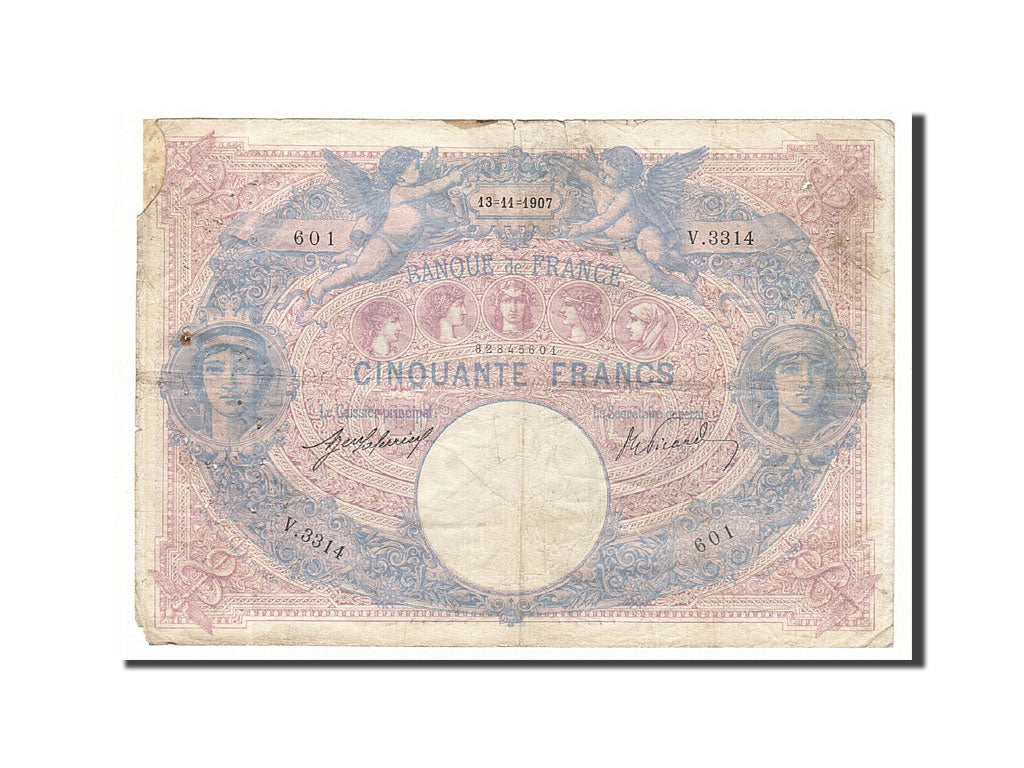 Geldschein, Frankreich, 50 Francs, 50 F 1889-1927 ''Bleu et Rose'', 1907
