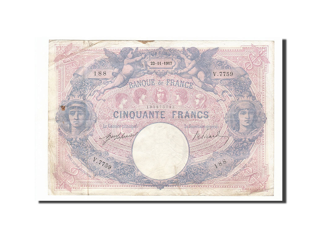 Banknote, France, 50 Francs, 50 F 1889-1927 ''Bleu et Rose'', 1917, 1917-11-22