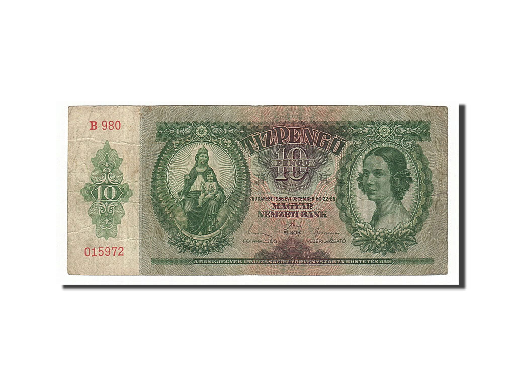 Banknote, Hungary, 10 Pengö, 1936, 1936-12-22, VF(20-25)