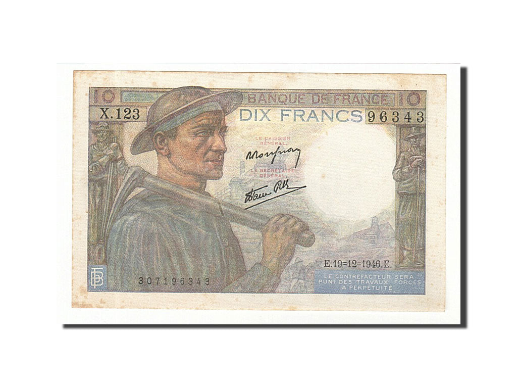 Geldschein, Frankreich, 10 Francs, 10 F 1941-1949 ''Mineur'', 1946, 1946-12-19