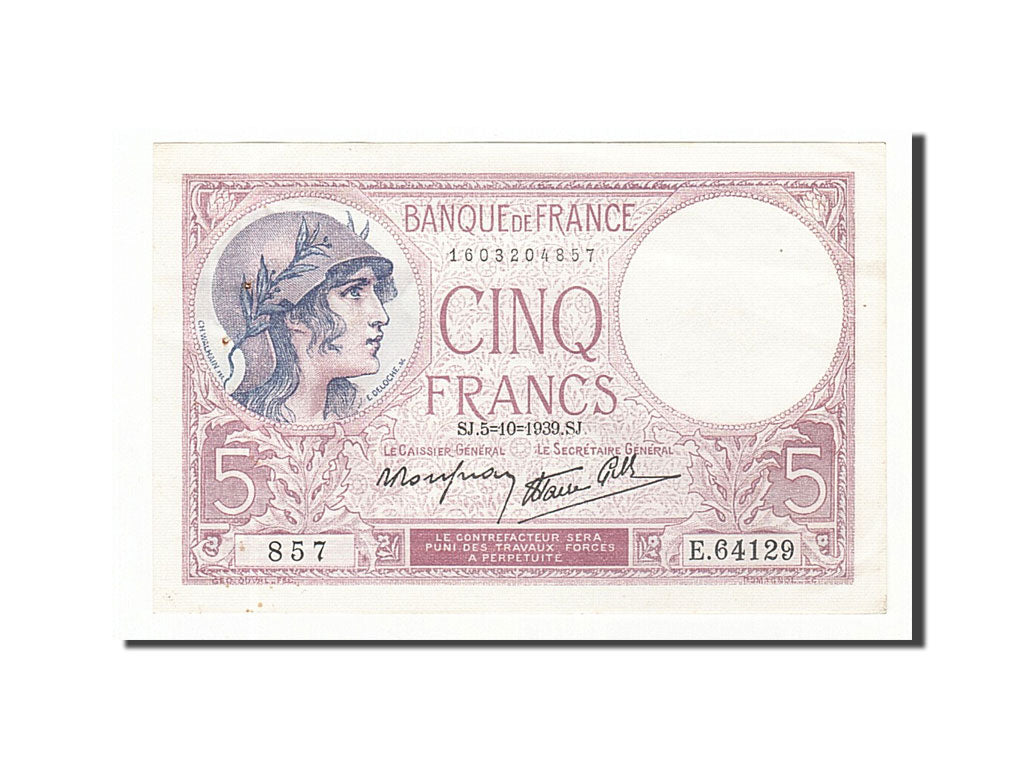 Banknote, France, 5 Francs, 5 F 1917-1940 ''Violet'', 1939, 1939-10-05