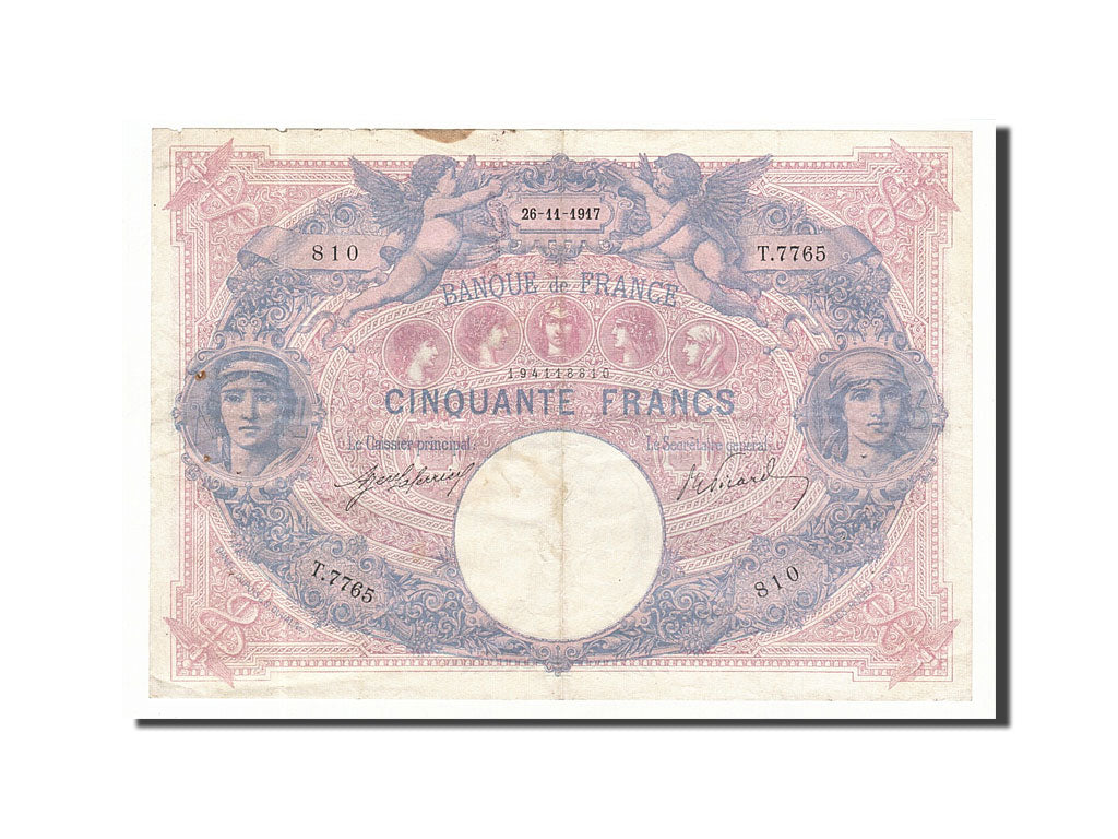 Geldschein, Frankreich, 50 Francs, 50 F 1889-1927 ''Bleu et Rose'', 1917