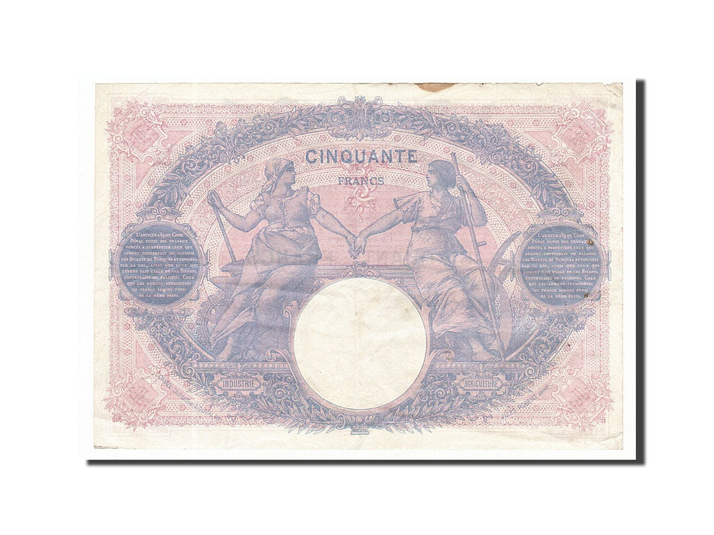 Geldschein, Frankreich, 50 Francs, 50 F 1889-1927 ''Bleu et Rose'', 1917