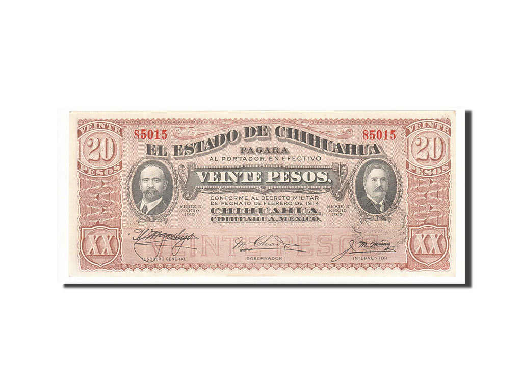 Banknote, Mexico - Revolutionary, 20 Pesos, 1915, 1915-01-01, UNC(63)