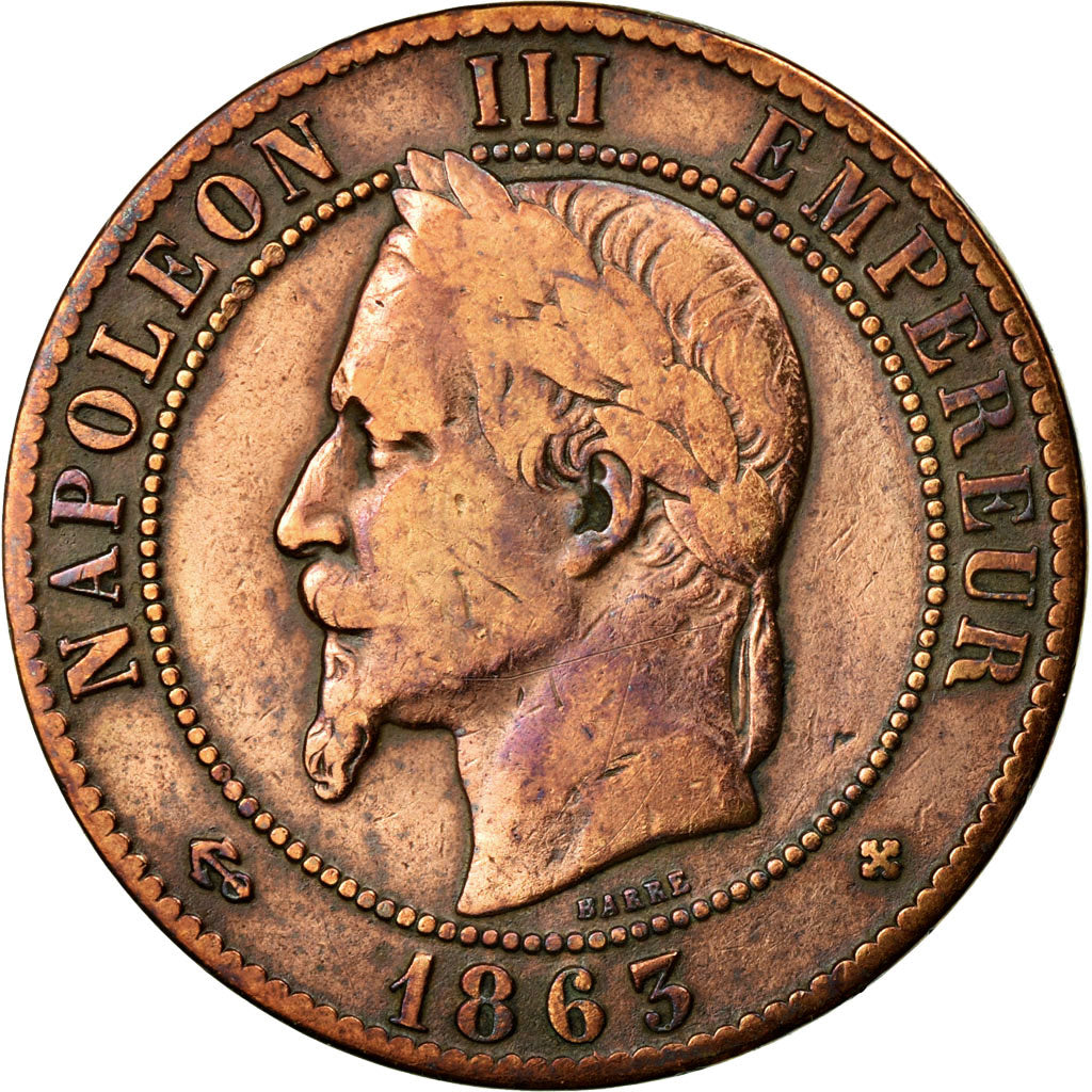 Moneta, Francja, Napoleon III, Napoléon III, 10 Centimes, 1863, Strasbourg
