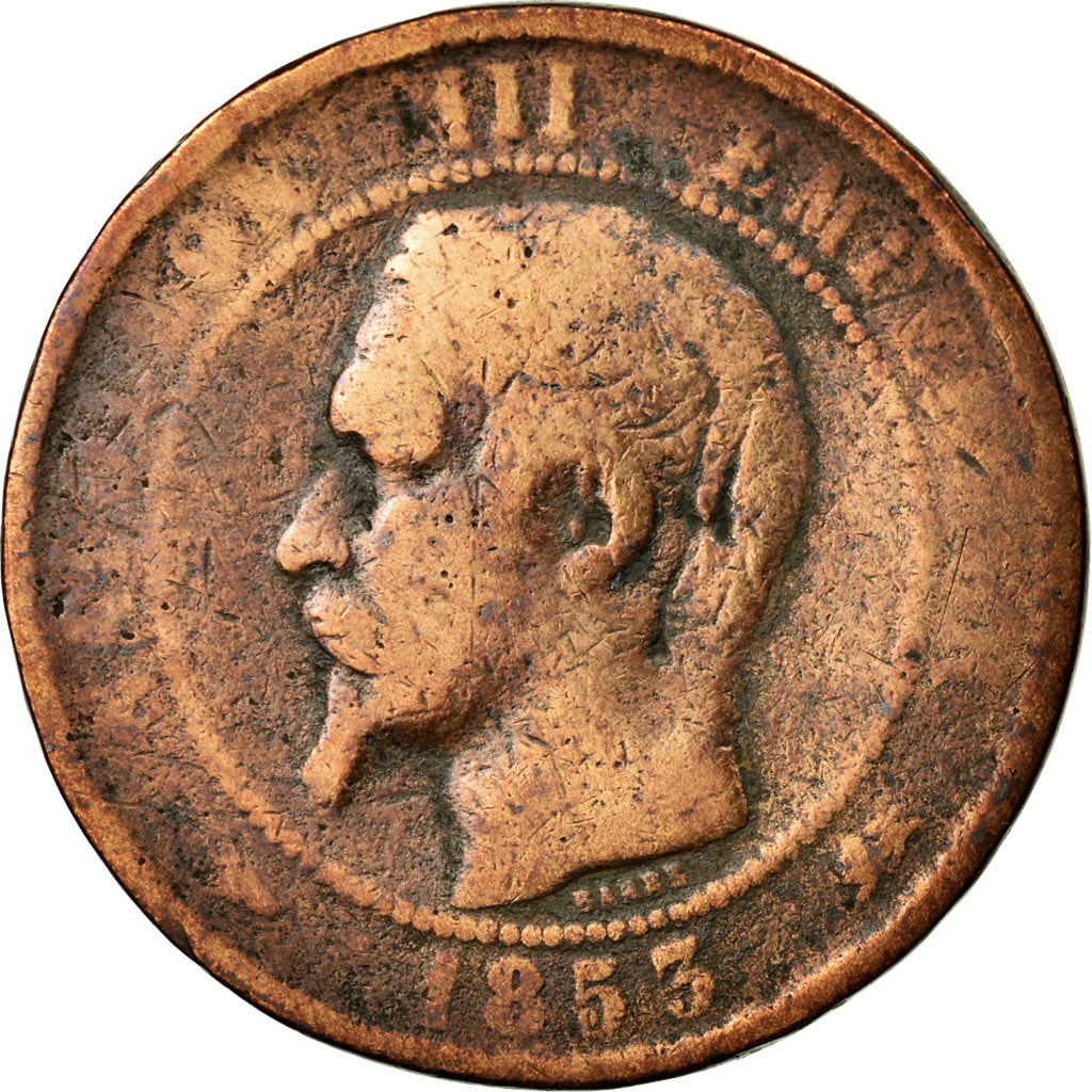 Moneda, Francia, Napoleon III, Napoléon III, 10 Centimes, 1853, Lyon, BC