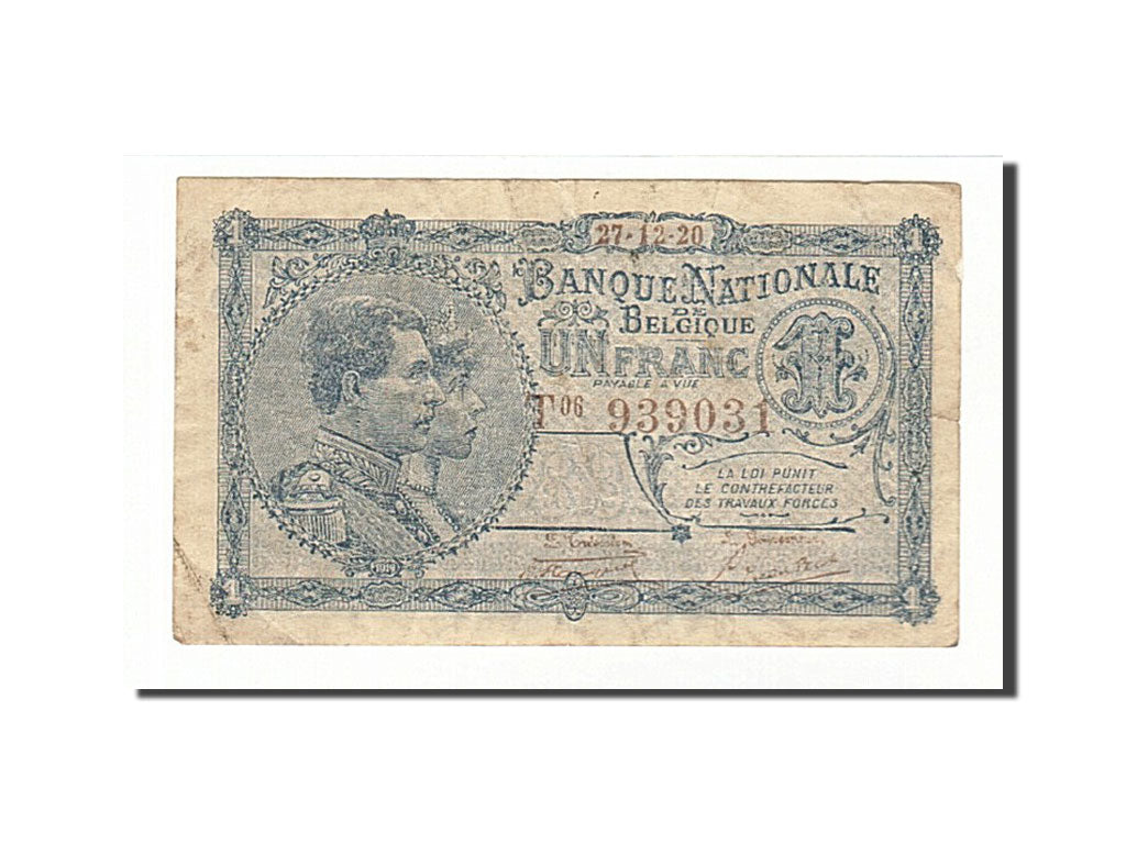 Banconote, Belgio, 1 Franc, 1920, KM:92, 1920-12-27, MB