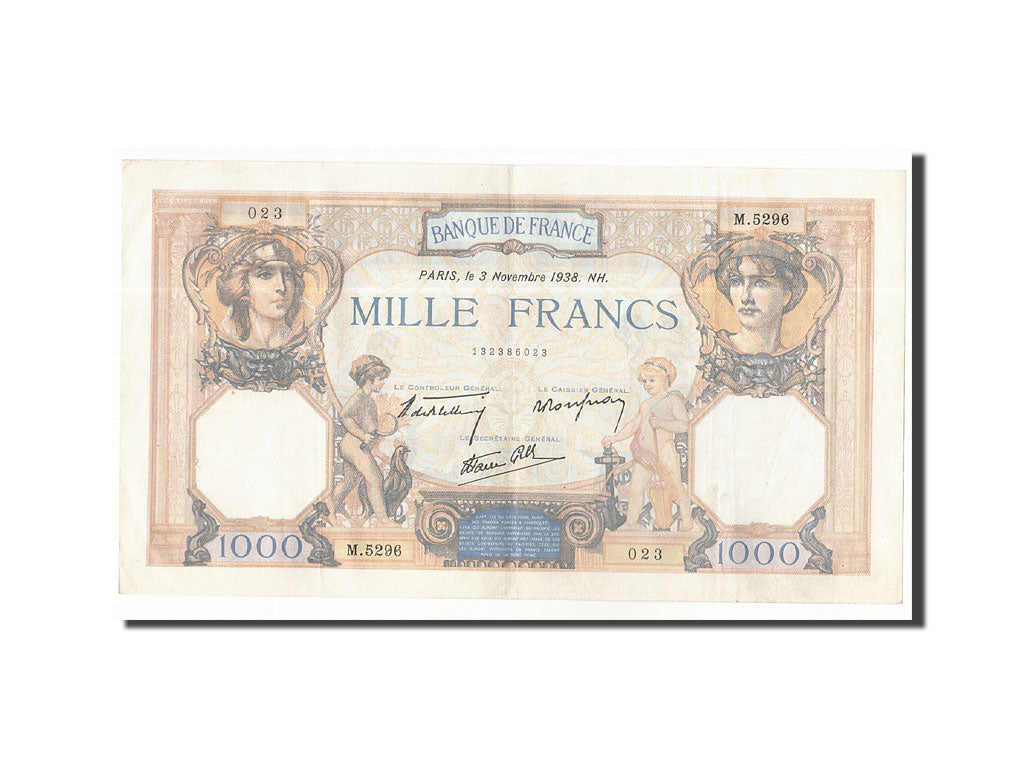 Billete, Francia, 1000 Francs, 1938, 1938-11-03, MBC+, Fayette:38.32, KM:90c