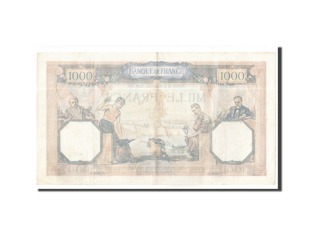 Billete, Francia, 1000 Francs, 1938, 1938-11-03, MBC+, Fayette:38.32, KM:90c