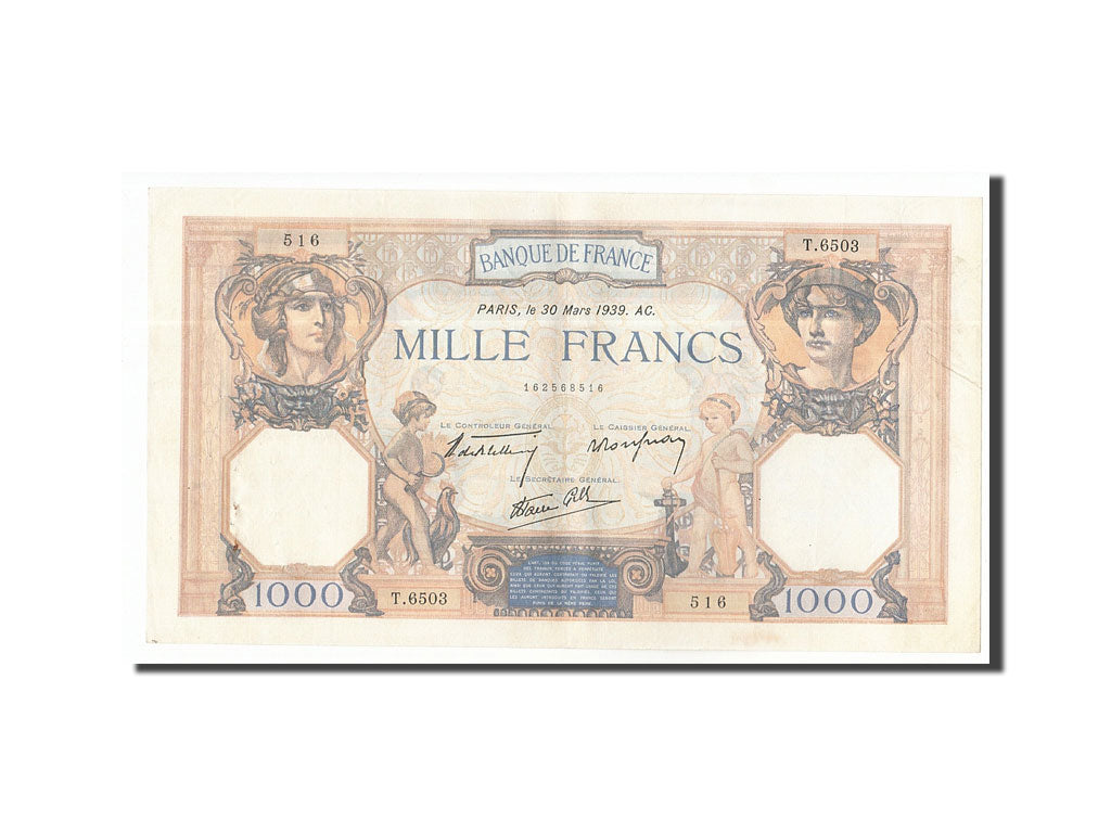 Banknote, France, 1000 Francs, 1939, 1939-03-30, AU(50-53), Fayette:38.35
