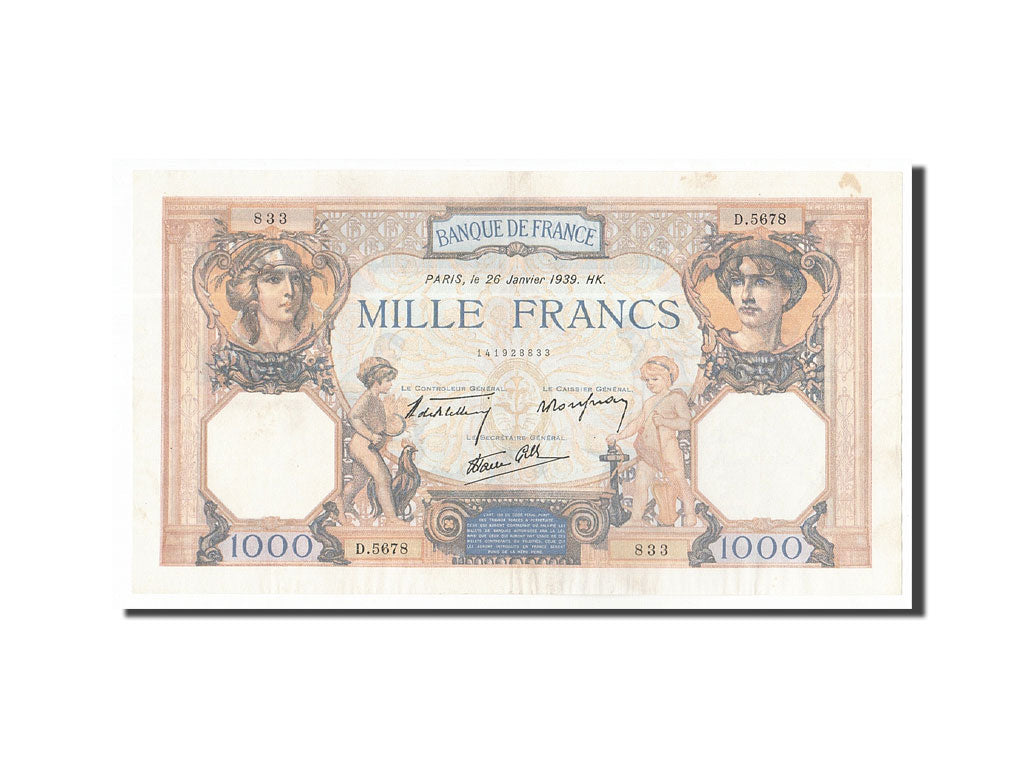 Banconote, Francia, 1000 Francs, 1939, 1939-01-26, BB+, Fayette:38.33, KM:90c