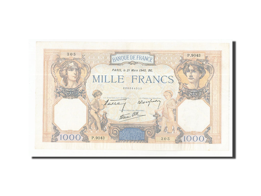 Banknote, France, 1000 Francs, 1940, 1940-03-21, AU(50-53), Fayette:38.44