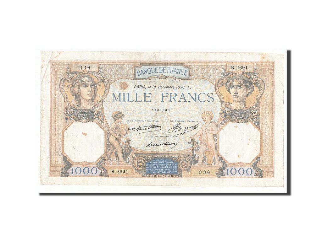 Biljet, Frankrijk, 1000 Francs, 1936, 1936-12-31, TB+, Fayette:37.9, KM:79c