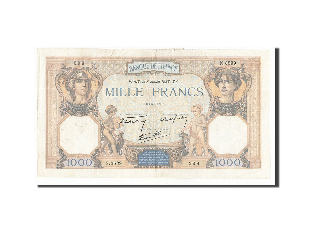 Biljet, Frankrijk, 1000 Francs, 1938, 1938-07-07, TB+, Fayette:38.22, KM:90c