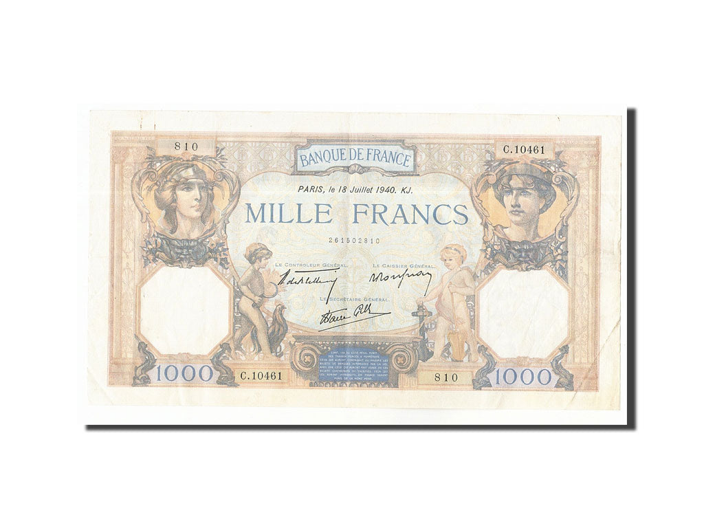 Banknote, France, 1000 Francs, 1940, 1940-07-18, AU(55-58), Fayette:38.50