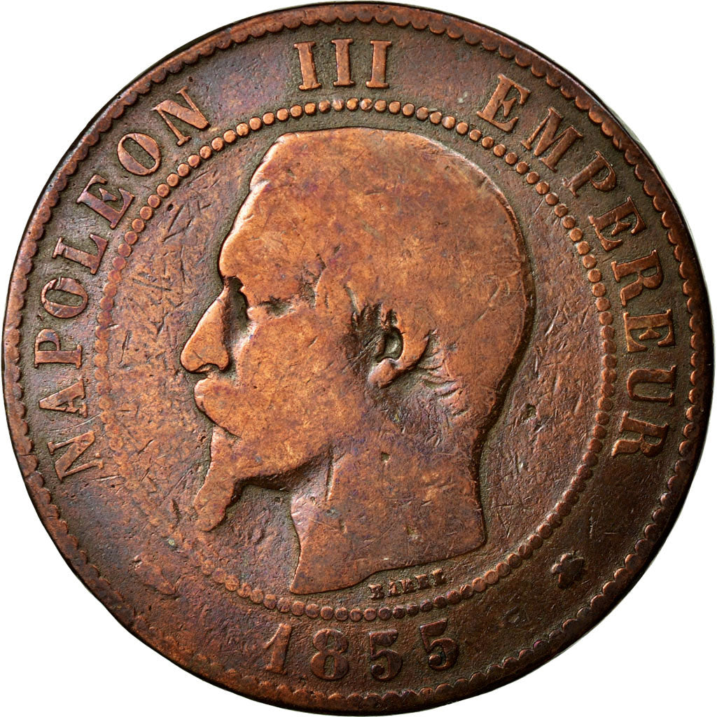 Moneda, Francia, Napoleon III, Napoléon III, 10 Centimes, 1855, Strasbourg, BC
