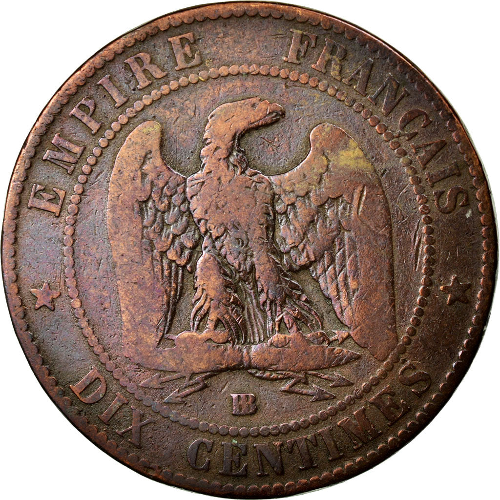 Moneda, Francia, Napoleon III, Napoléon III, 10 Centimes, 1855, Strasbourg, BC