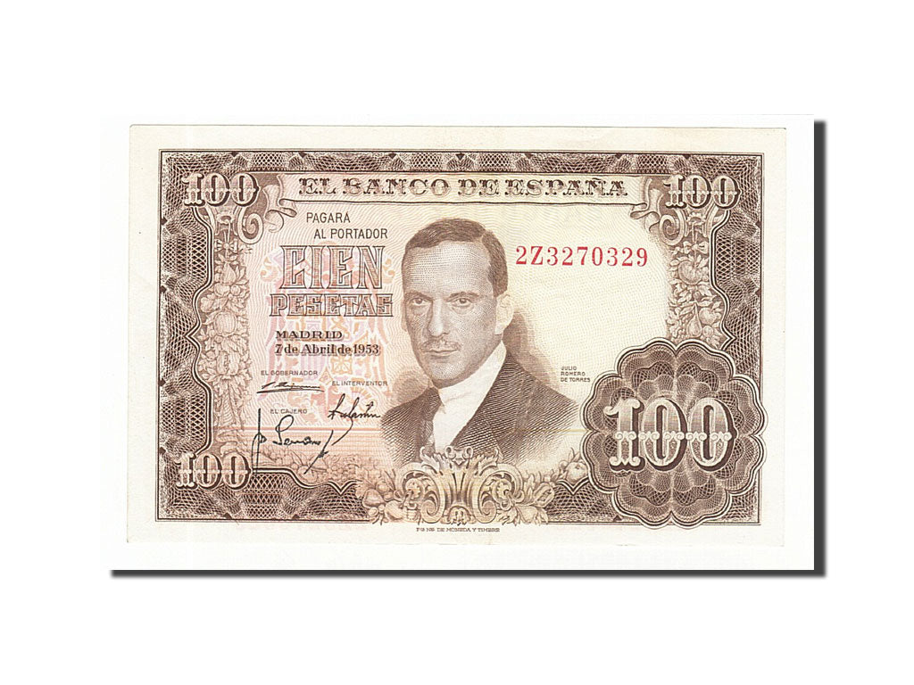 Banknote, Spain, 100 Pesetas, 1953, 1953-04-07, KM:145a, UNC(60-62)