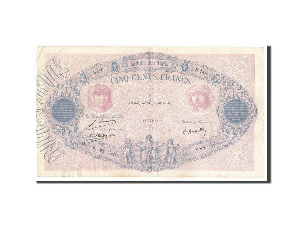 Geldschein, Frankreich, 500 Francs, 1924, 1924-07-18, SS, Fayette:30.28, KM:66j