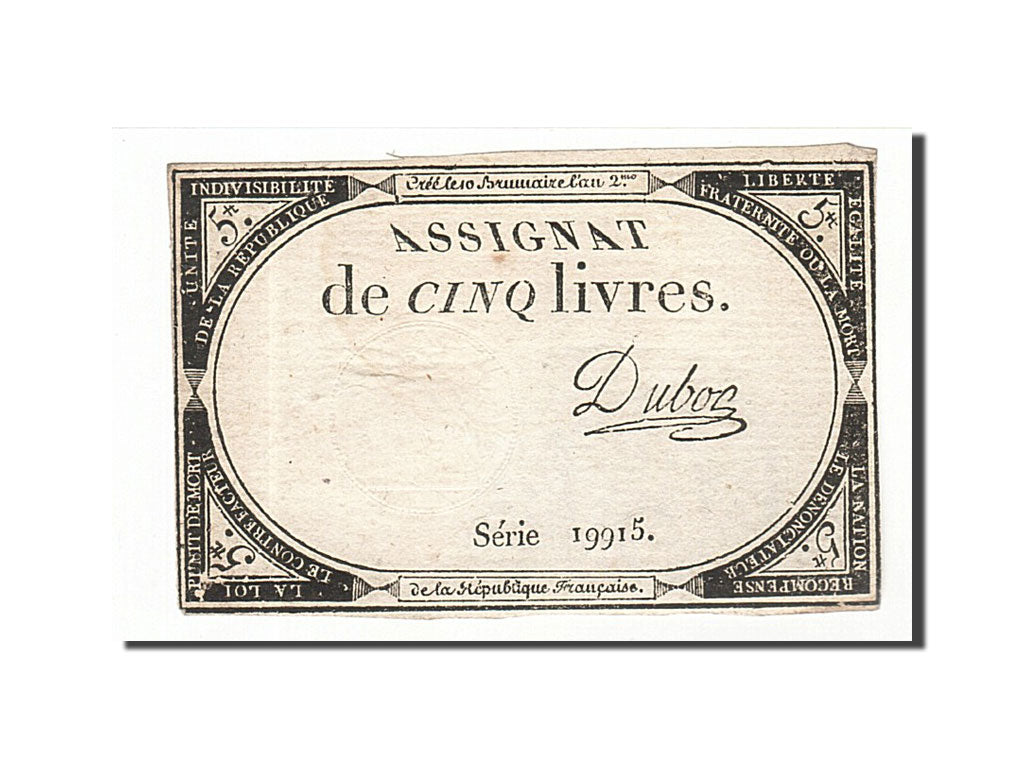Billet, France, 5 Livres, 1793, 1793-10-31, TTB, KM:A76, Lafaurie:171
