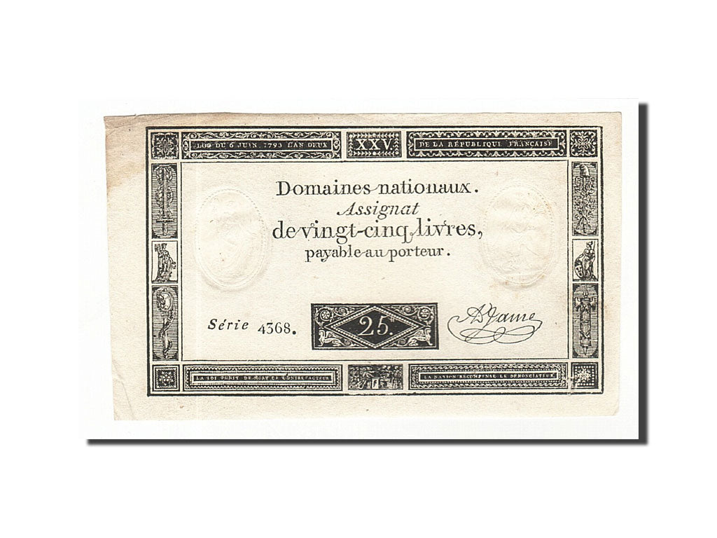 Billet, France, 25 Livres, 1793, 1793-06-06, TTB+, KM:A71, Lafaurie:168