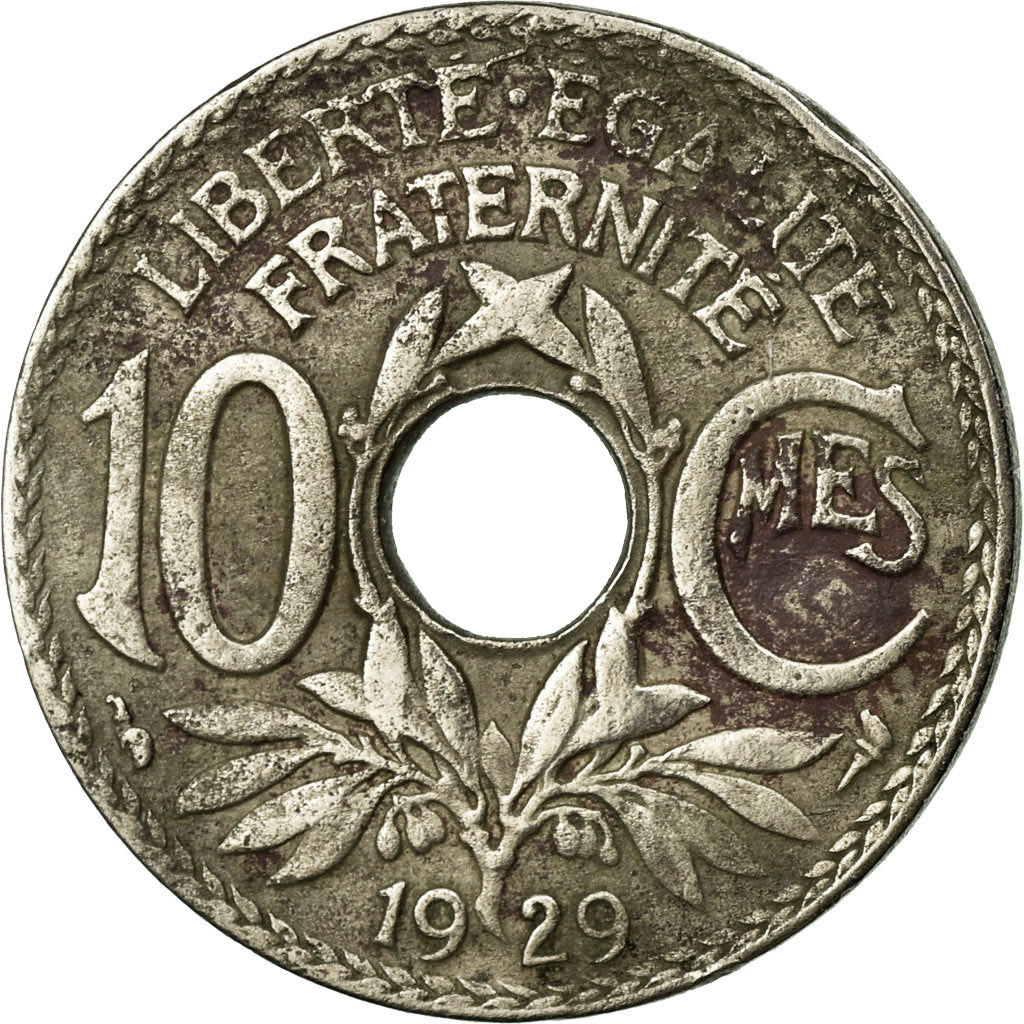 Moneta, Francia, Lindauer, 10 Centimes, 1929, MB, Rame-nichel, KM:866a