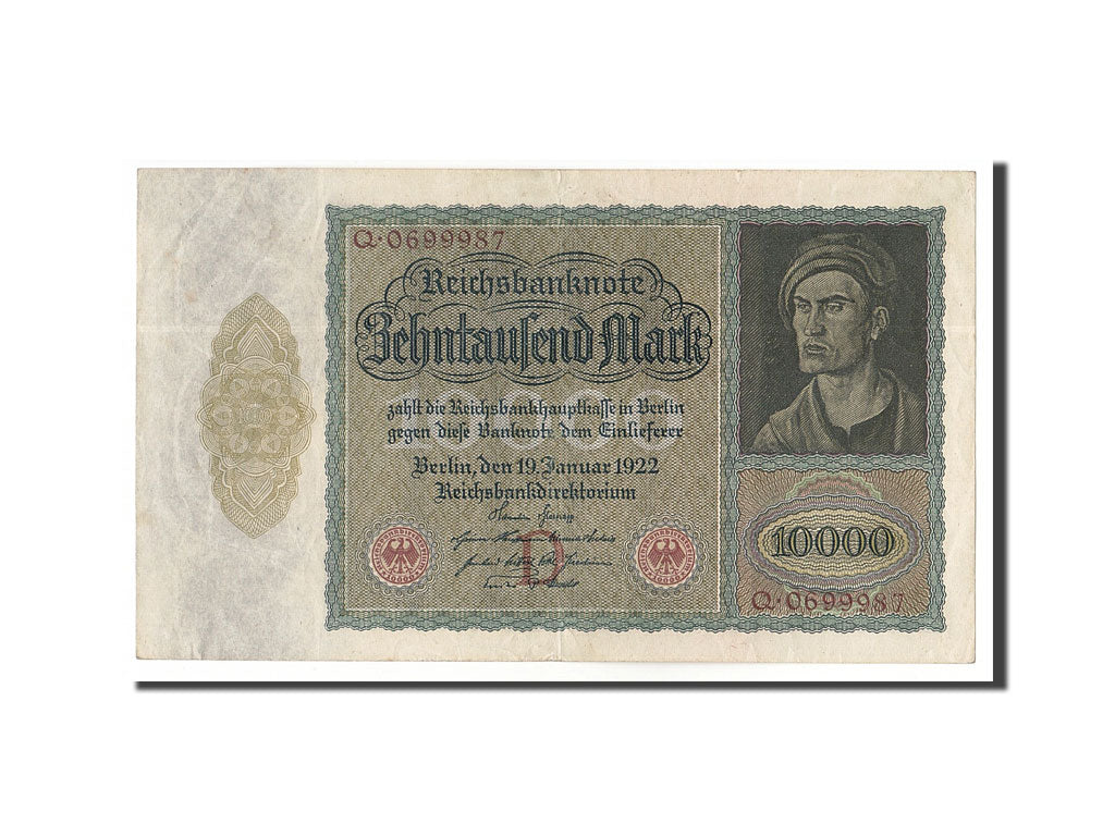 Banknote, Germany, 10,000 Mark, 1922, 1922-01-19, KM:70, AU(50-53)