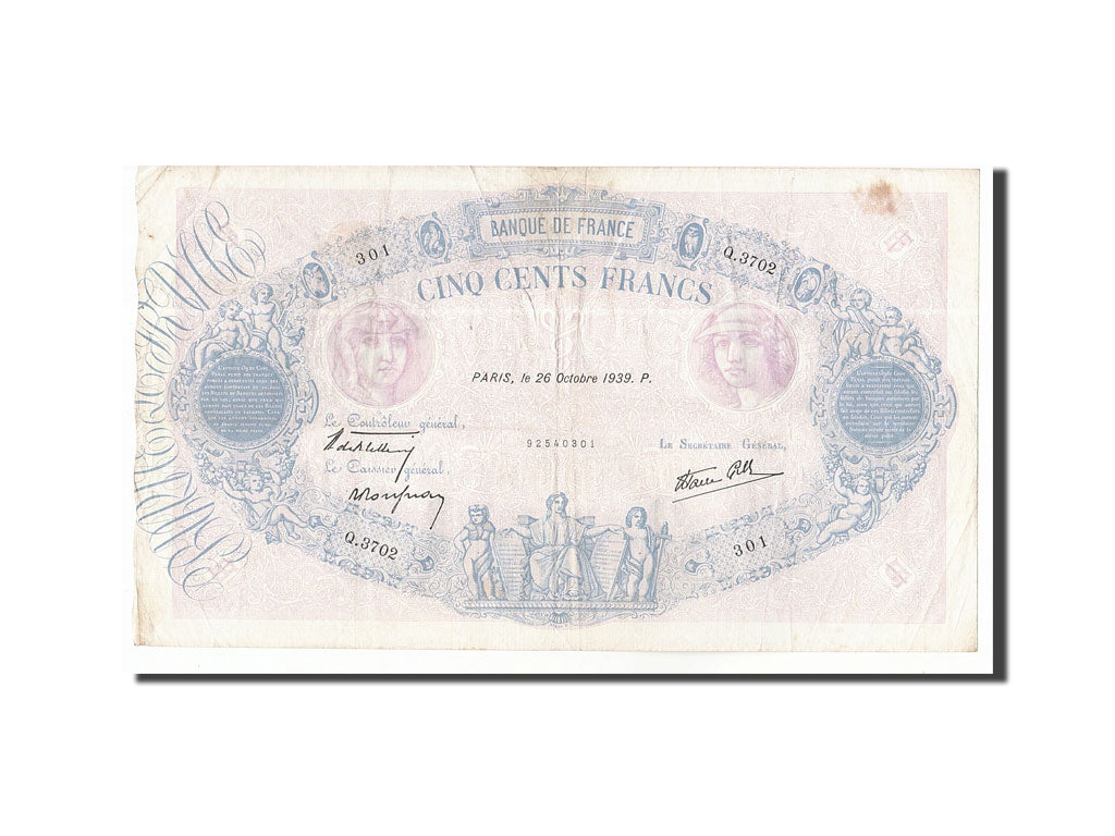Banconote, Francia, 500 Francs, 1939, 1939-10-26, BB, Fayette:31.45, KM:88c