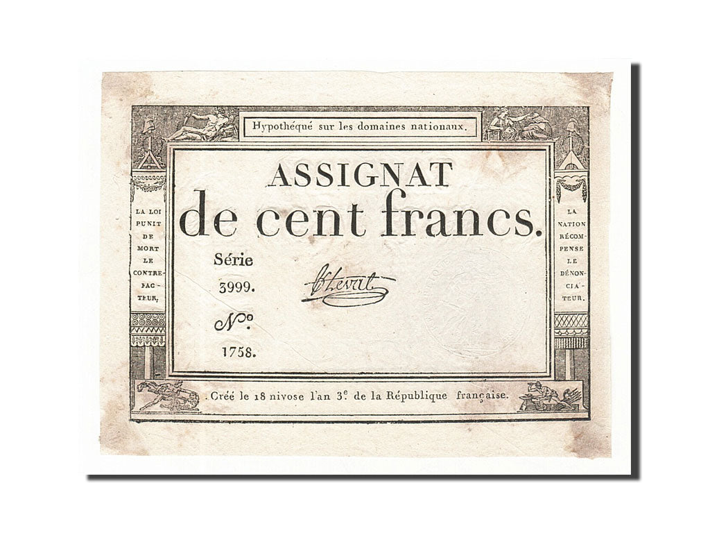 Billet, France, 100 Francs, 1795, 1795-01-07, SUP, KM:A78, Lafaurie:173