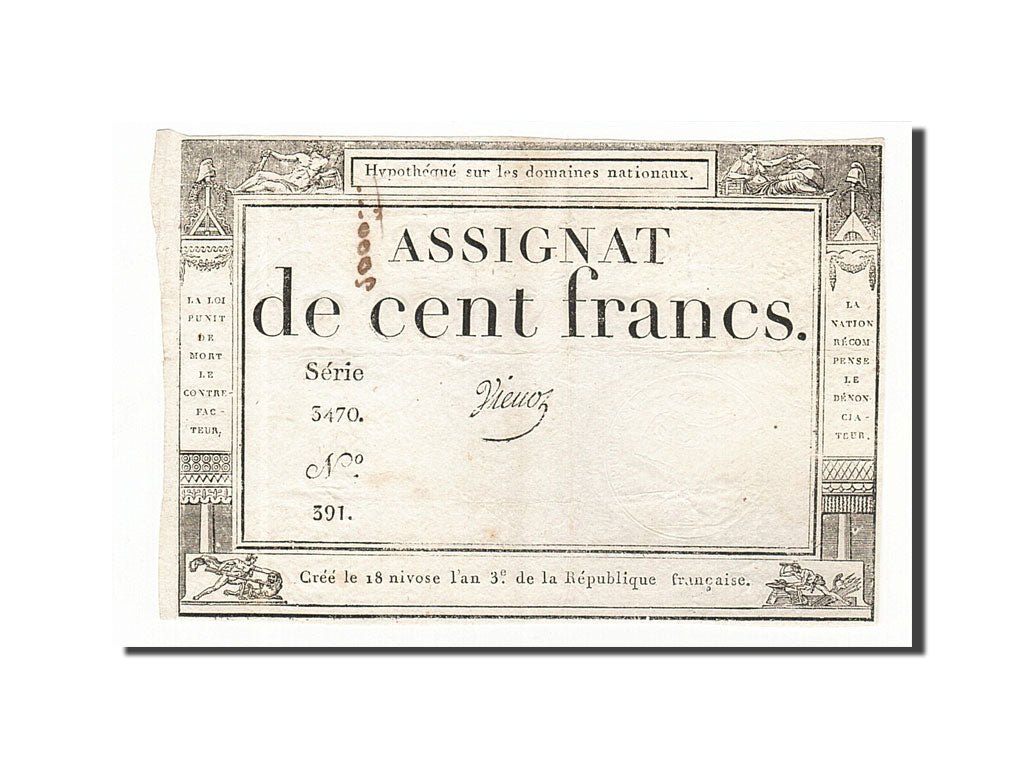Biljet, Frankrijk, 100 Francs, 1795, 1795-01-07, TTB, KM:A78, Lafaurie:173