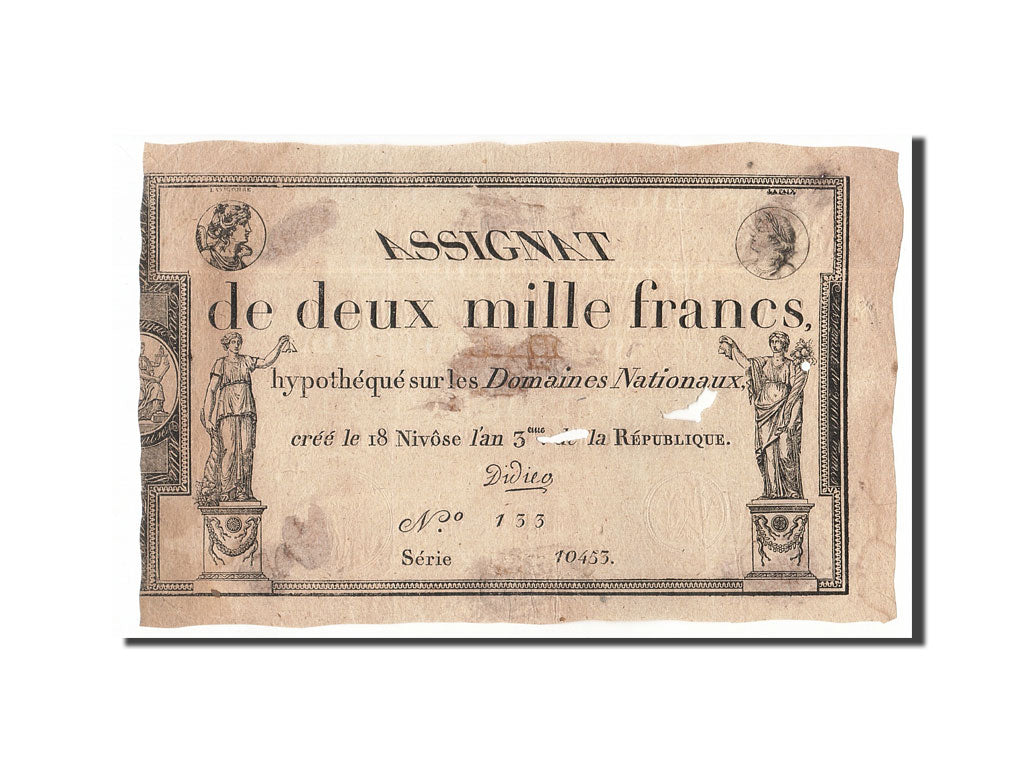 Banknote, France, 2000 Francs, 1795, 1795-01-07, VF(20-25), KM:A81, Lafaurie:176