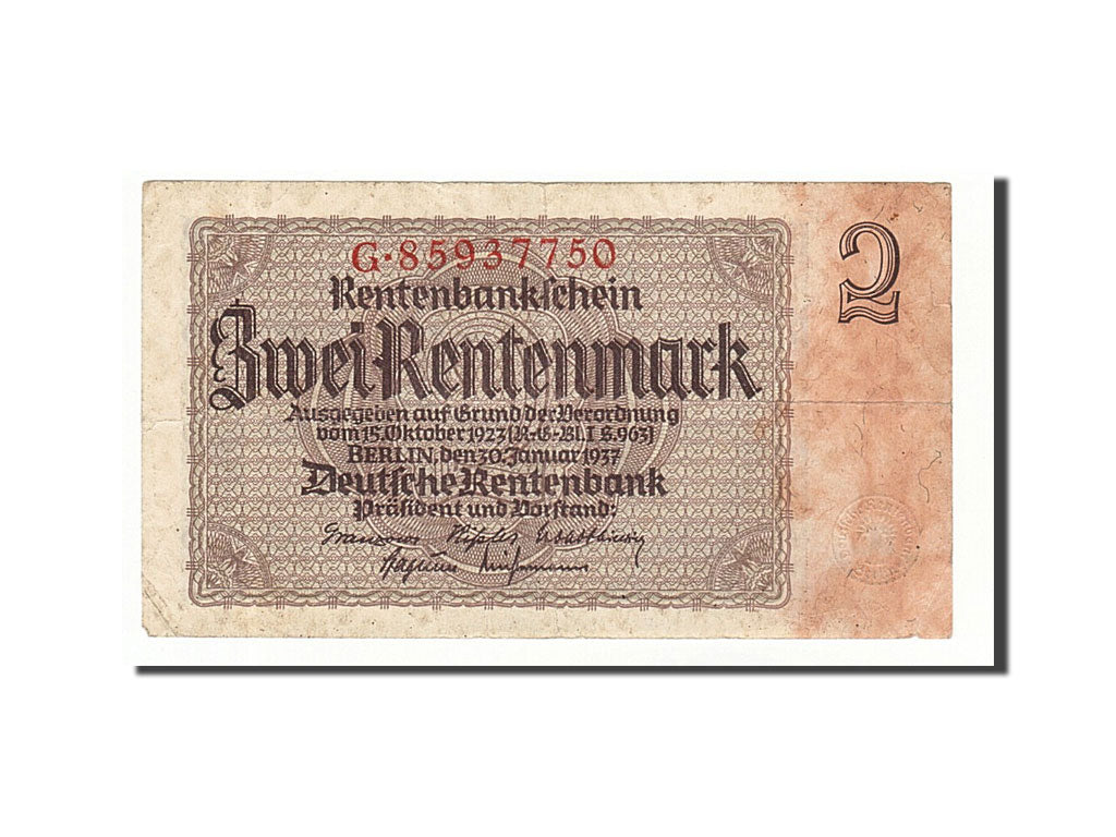 Banknote, Germany, 2 Rentenmark, 1937, 1937-01-30, KM:174b, VF(30-35)
