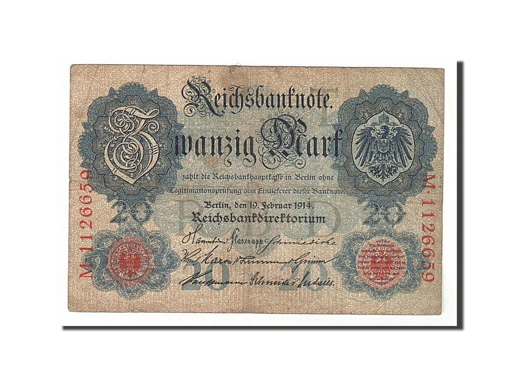 Billete, 20 Mark, 1914, Alemania, KM:46b, 1914-02-19, BC