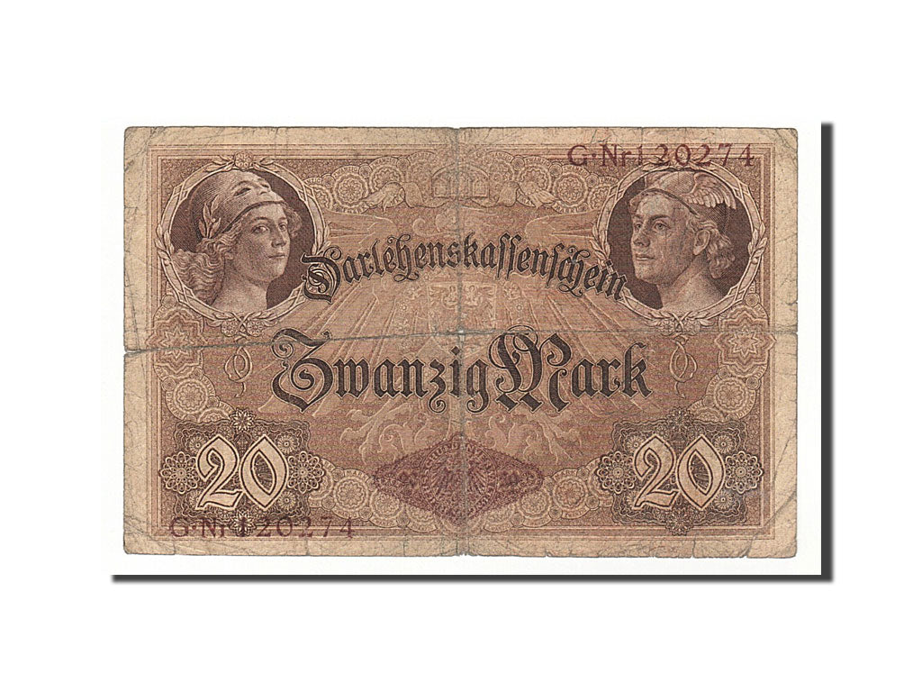 Banknote, Germany, 20 Mark, 1914, 1914-08-05, KM:48a, F(12-15)