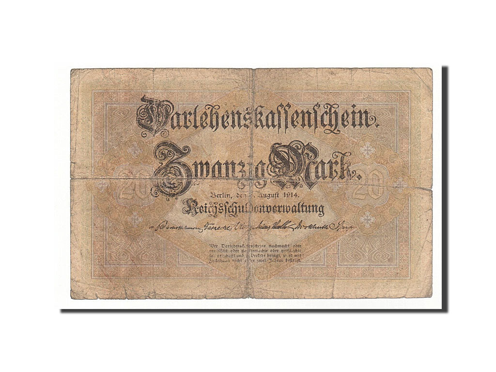 Banknote, Germany, 20 Mark, 1914, 1914-08-05, KM:48a, F(12-15)