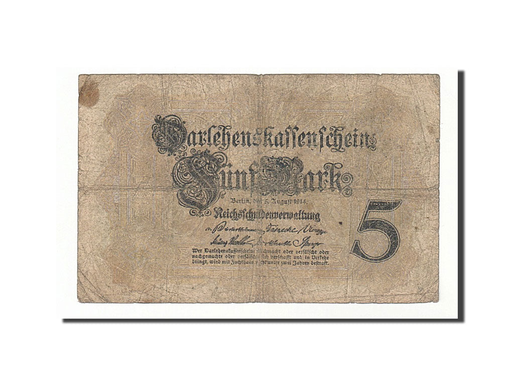Banknote, Germany, 5 Mark, 1914, 1914-08-05, KM:47b, F(12-15)