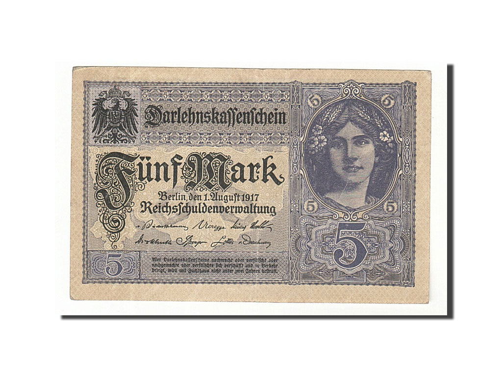Banknot, Niemcy, 5 Mark, 1917, 1917-08-01, KM:56b, AU(55-58)
