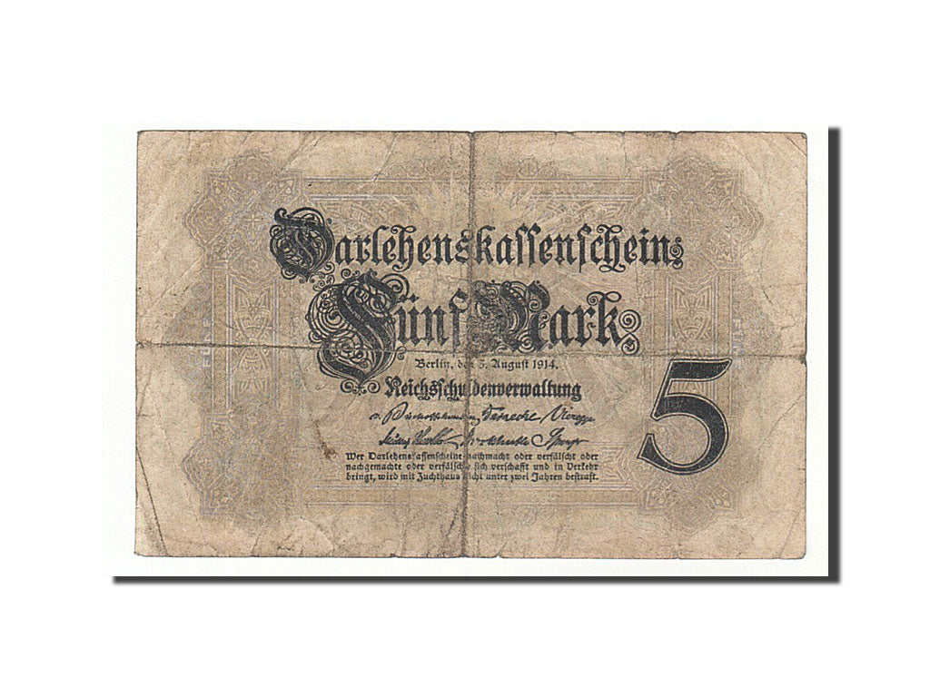 Banknot, Niemcy, 5 Mark, 1914, 1914-08-05, KM:47b, F(12-15)